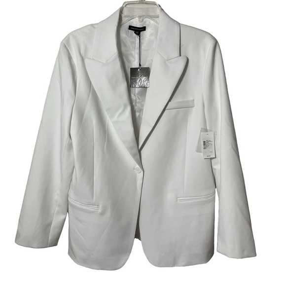 NWT Saks Fifth Avenue White Single Button Blazer Notched Collar Fully Lined L - Picture 14 of 14